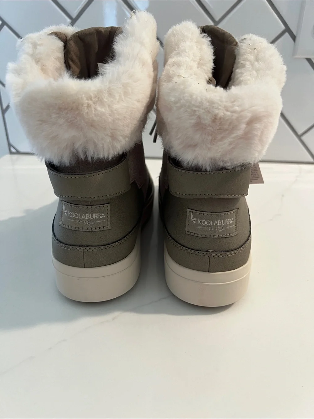 Koolaburra Olive Suede Faux-Fur Cuff Weather-Resistant Lace-Up Boots